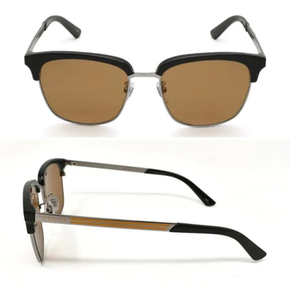 NEW GUCCI BLACK BROWN GUCCI SUNGLASSES GG0697S 005 UNISEX GUCCI EYEWEAR - Picture 3 of 8